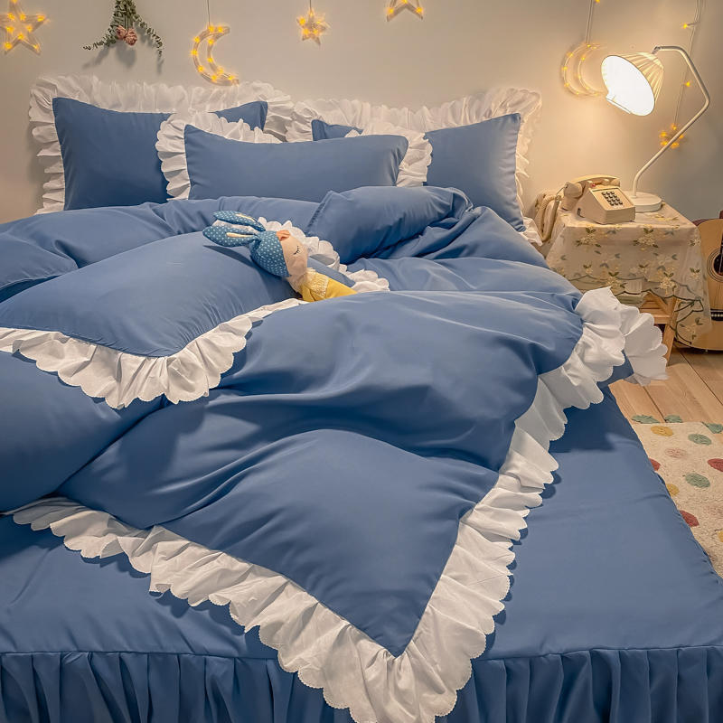 Internet celebrity Korean princess wind bed skirt four-piece girl heart lace bed quilt cover ruffled three-piece bedding
