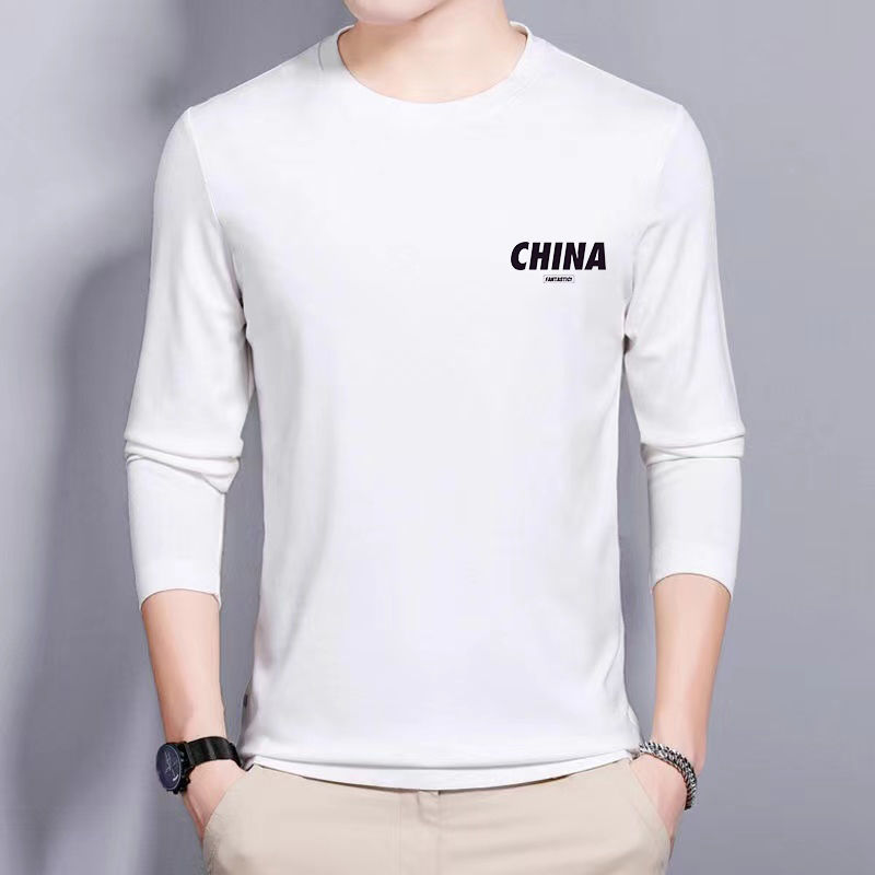 Spring and autumn men's long-sleeved T-shirt men's youth round neck bottoming shirt men's clothing autumn clothes men's T-shirt 1/2