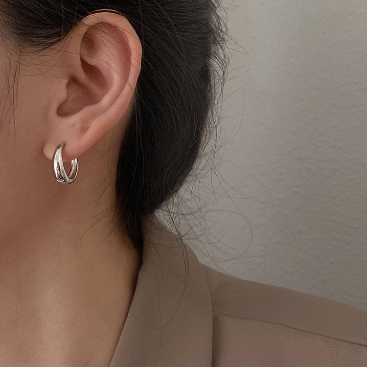 s925纯银冷淡风耳饰女复古圆圈耳环小众设计感高级韩国气质网红潮