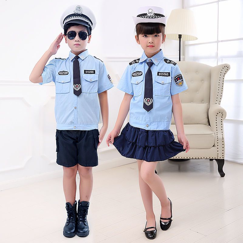 儿童警察服套装男女童小交警演出服少儿军装纯棉衬衣服小公安服装