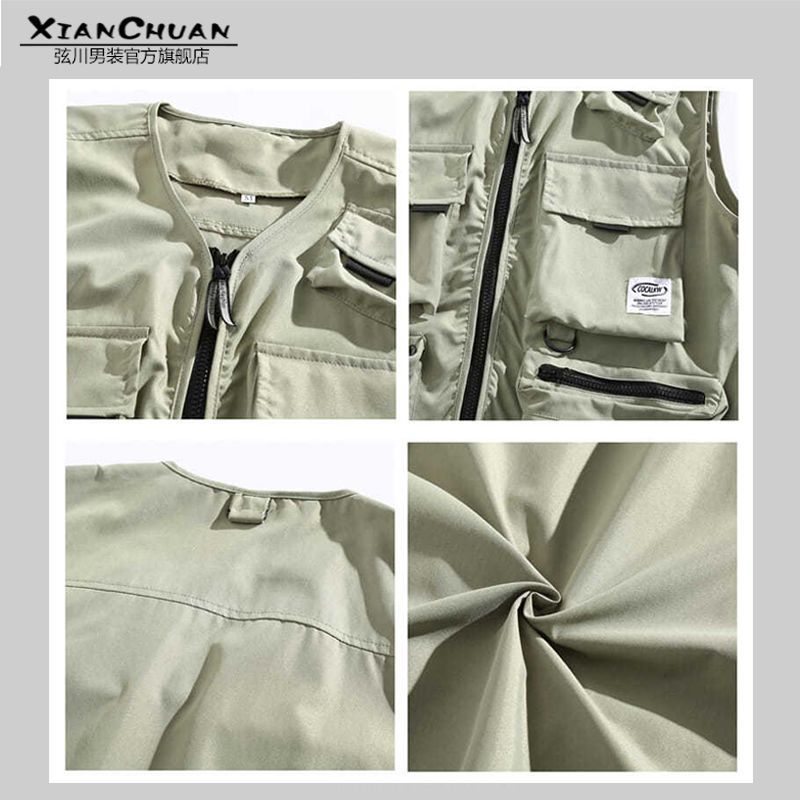 Spring and summer thin sleeveless tooling vest men's trendy brand Japanese multi-pocket functional tactical vest vest shoulder jacket