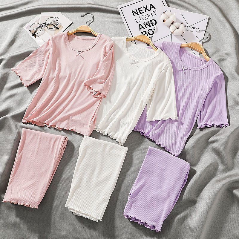 Children's pajamas set modal spring and autumn girls net red cute five-quarter sleeves air-conditioning clothes summer thin section home clothes