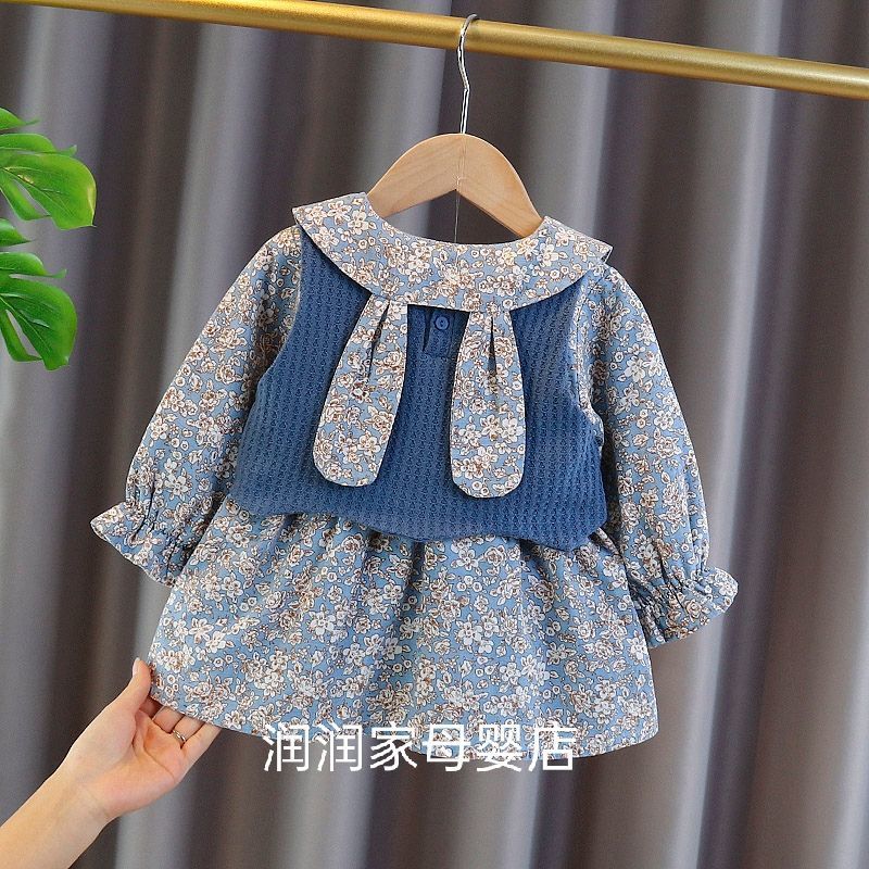 Girls dress spring and autumn new 1-2 years old Korean version baby girl net red dress autumn princess two-piece set