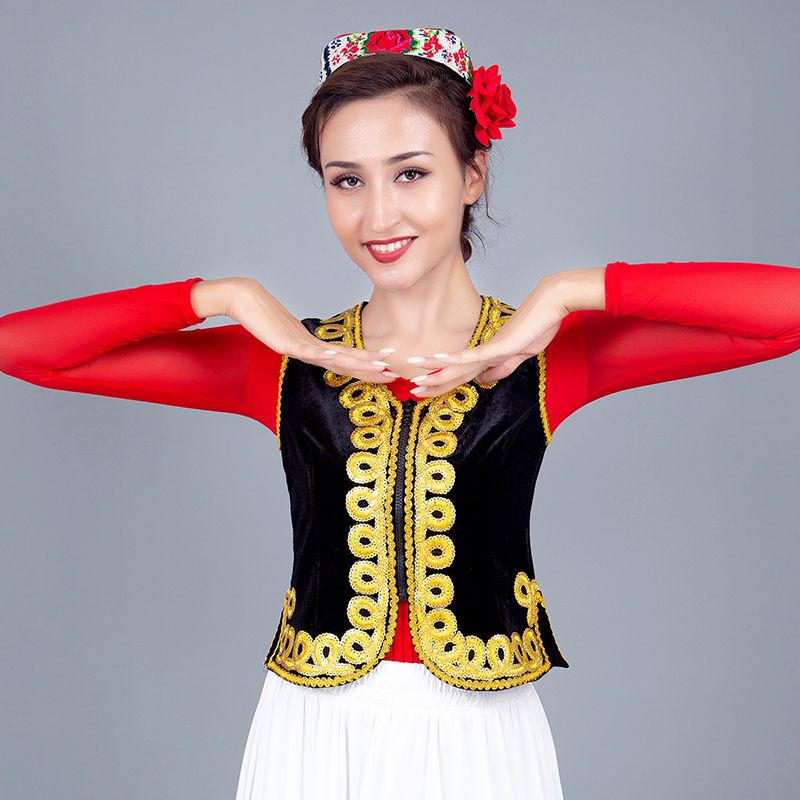 Xinjiang dance costume gold velvet vest shoulder Xinjiang dance vest outer wear clothing women's waistcoat dance clothing