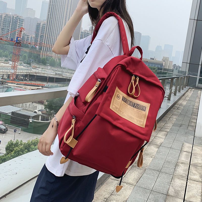 書包初中生初一二高中生女大學校園簡約雙肩包ins森系百搭酒紅色