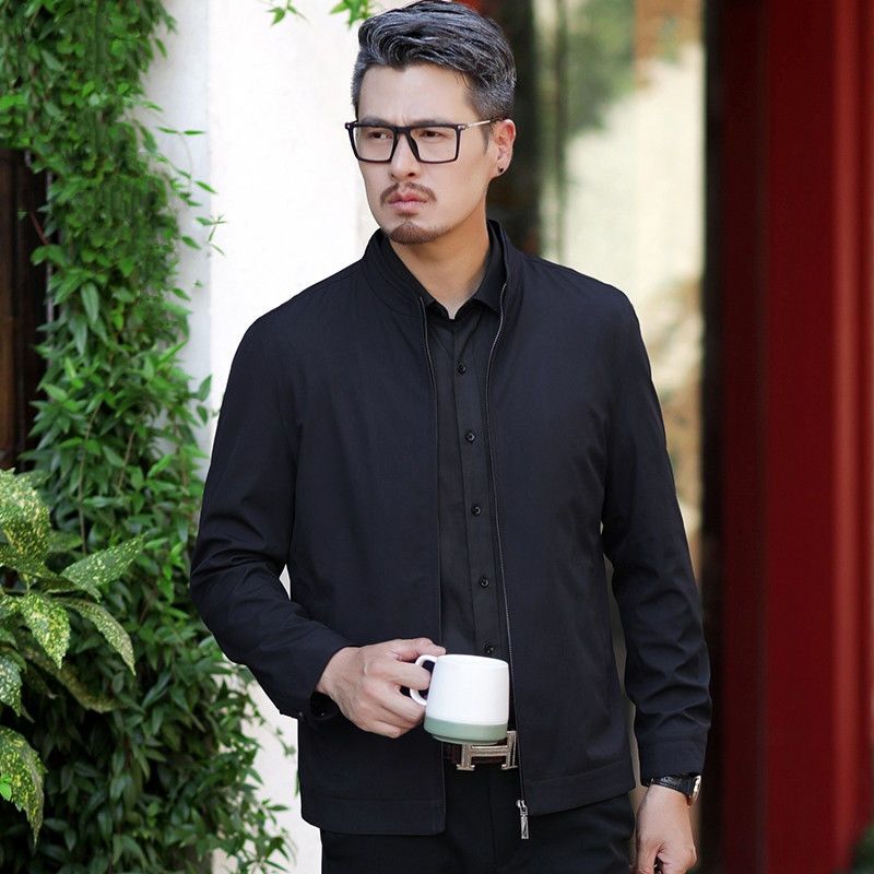 中年男士立領春款夾克衫中老年寬鬆爸爸裝茄克休閒外套春秋款男裝