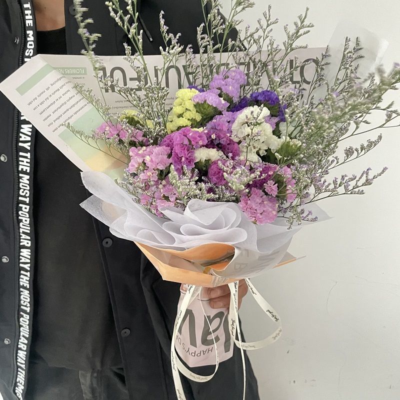 混搭包装花束满天星干花玫瑰勿忘我永生真花送女友生日礼物情人节 虎窝拼