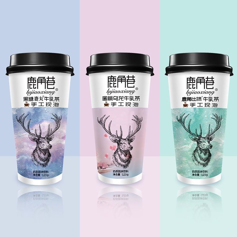 54310-鹿角巷奶茶牛乳茶3杯港式爆网红手摇冲泡杯装黑糖鹿丸奶茶粉冲饮-详情图