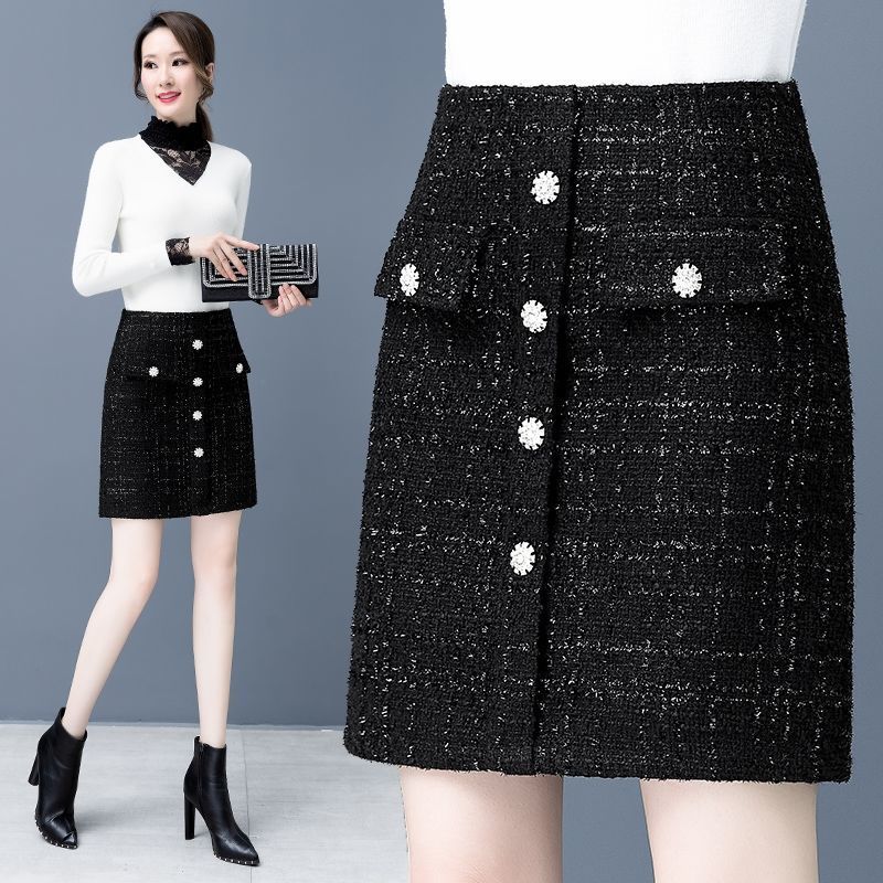 Xiaoxiang style short skirt female  spring and autumn new slim high waist all-match woolen bag hip a-line skirt skirt