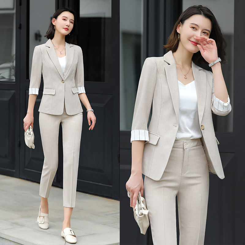 西裝套裝女2021新款韓版時尚職業裝正裝氣質女神范夏季薄款女西服