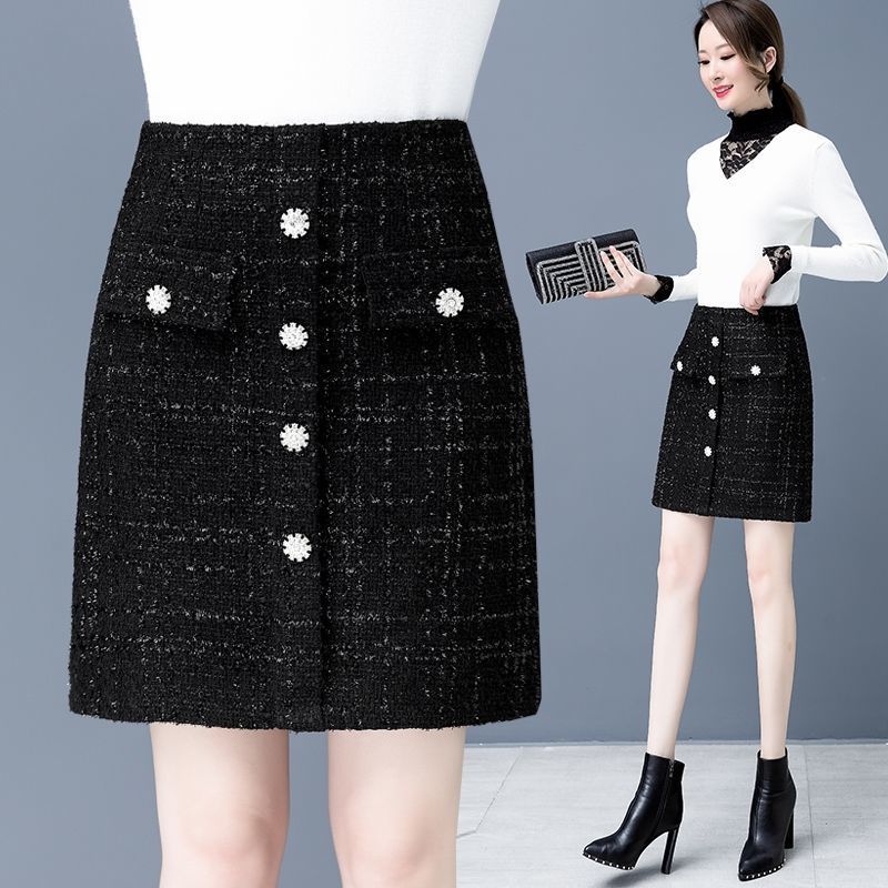 Xiaoxiang style short skirt female  spring and autumn new slim high waist all-match woolen bag hip a-line skirt skirt