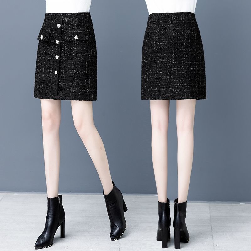 Xiaoxiang style short skirt female  spring and autumn new slim high waist all-match woolen bag hip a-line skirt skirt