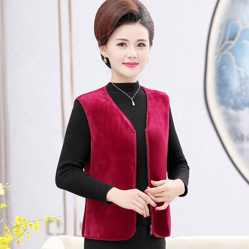Middle-aged and elderly women's autumn and winter fleece vest warm vest cold-proof thickened warm tops all-match loose waistcoat