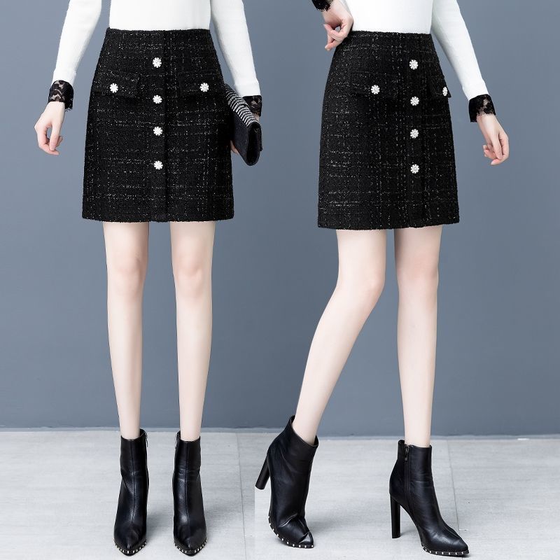 Xiaoxiang style short skirt female  spring and autumn new slim high waist all-match woolen bag hip a-line skirt skirt