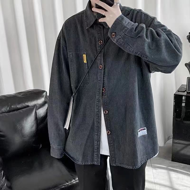 Denim shirt men's long-sleeved loose plus fat plus size trendy inch clothes spring and autumn new Korean style men's jacket