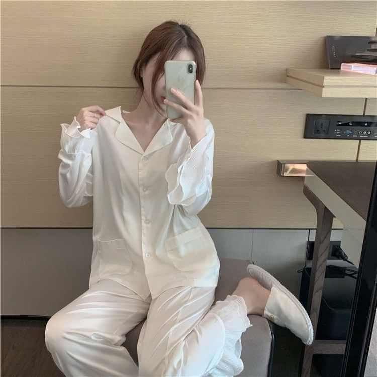 2021 spring new Korean version sweet style design feeling ruffled pajamas pajamas fashion home service suit women