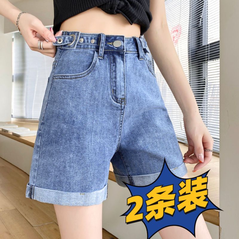54306-牛仔短裤女宽松阔腿显瘦高腰大码卷边五分短裤 2021新款a字热裤女-详情图