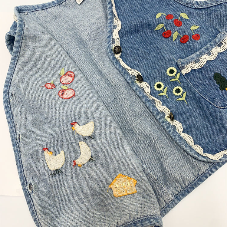 Girls' denim vest embroidered autumn 2022 spring and autumn clothes girls all-match waistcoat baby vest jacket trendy