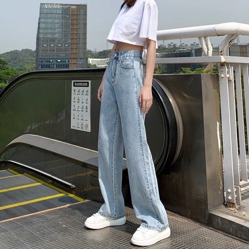 Wide leg jeans women's 2022 spring and Autumn New Korean version high waist loose thin straight tube hanging feeling ins floor dragging pants