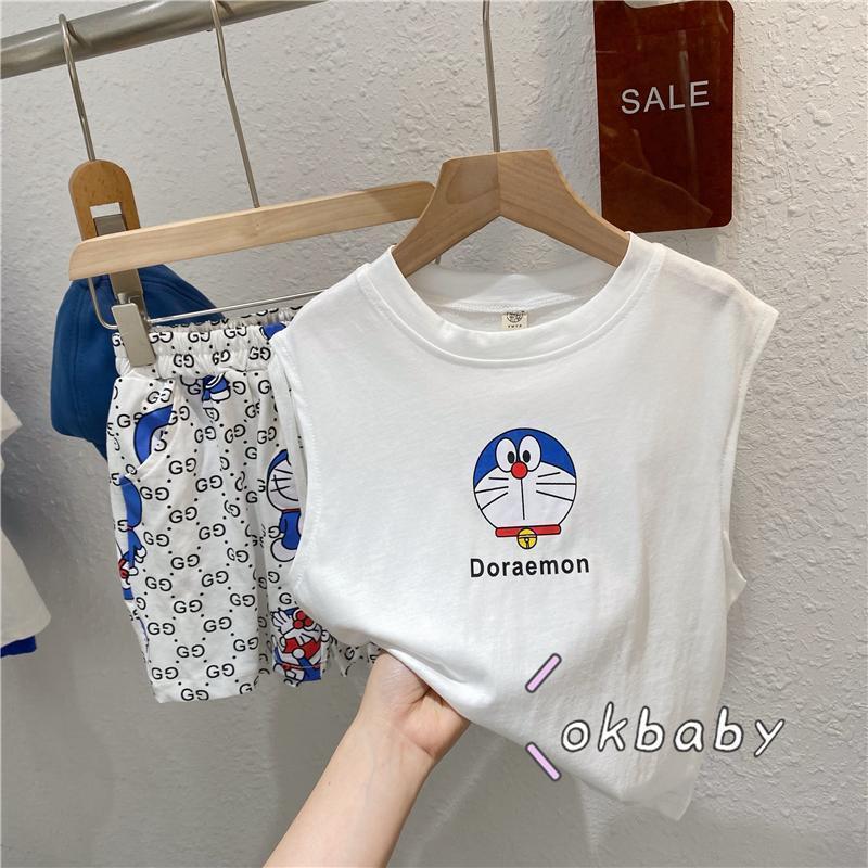 2023 New Children's Suit Vest Boys Summer Dress Korean Version Ding Dong Cat Children's Foreign Style Baby Cartoon Two-piece Set