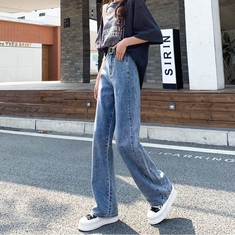 Wide leg jeans women's  spring and Autumn New Korean version high waist loose thin straight tube hanging feeling ins floor dragging pants