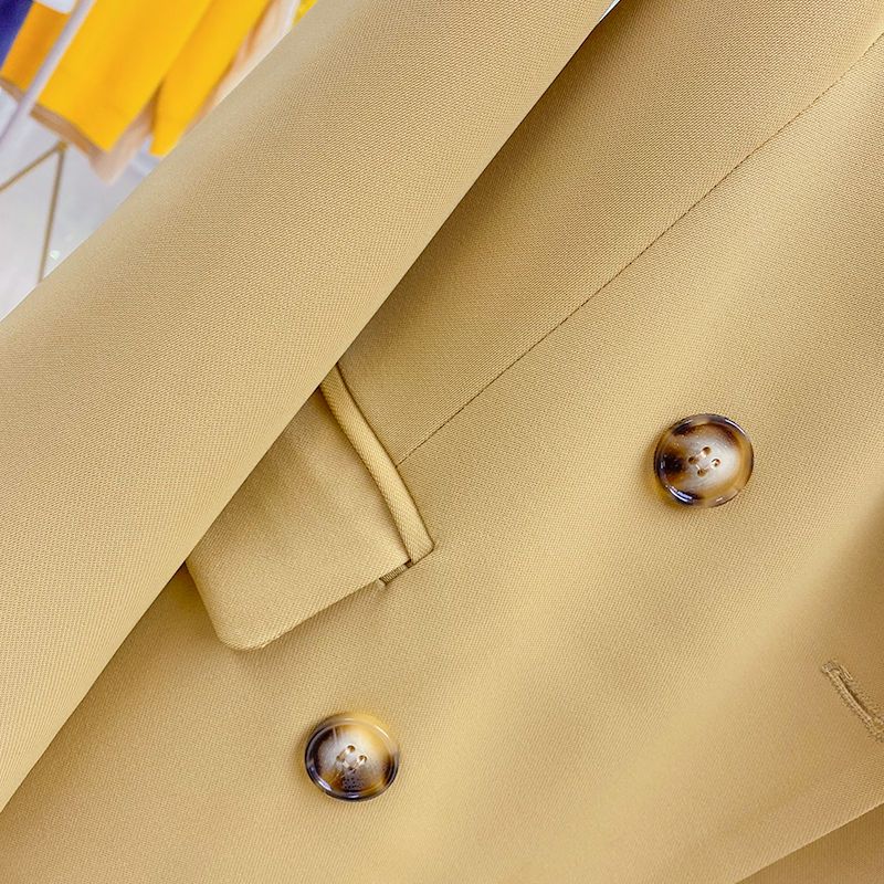 年春季新款韩版修身双排扣米黄色西装外套女炸街网红学生西服