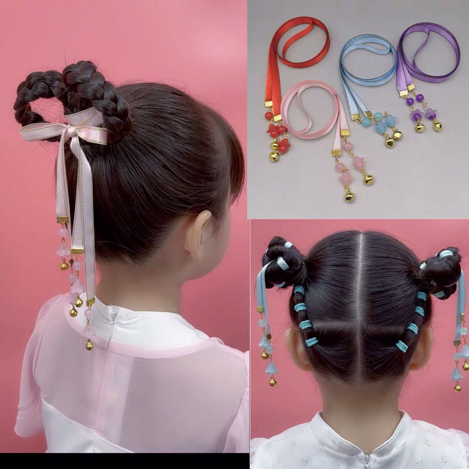 儿童古装汉服发饰可编发彩绳彩带铃铛发带小女孩发带彩绳编发彩带