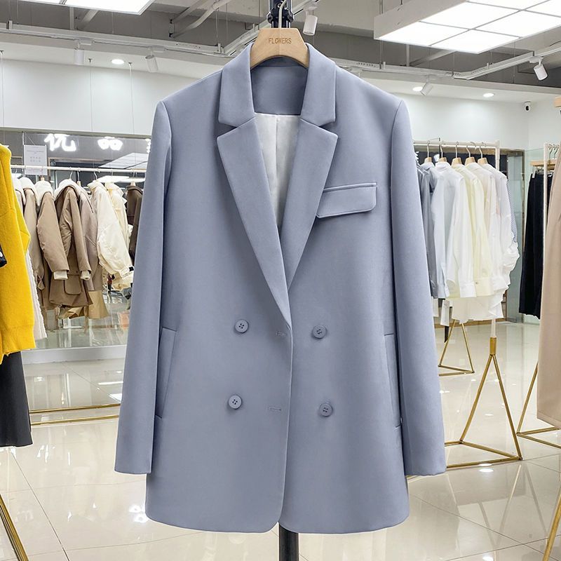  spring new Korean style loose mid-length suit jacket women's sky blue casual fashion temperament small suit