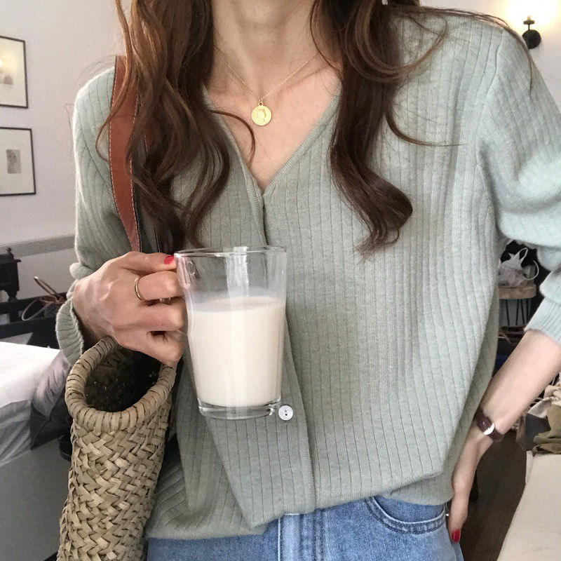 芬佰吉 柔軟細膩針織衫女春秋季純色開衫配裙子寬鬆毛衣女外套冬