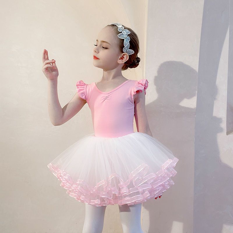 儿童舞蹈服夏季舞蹈纱裙白色半身裙女童练功服中国舞考级芭蕾舞裙