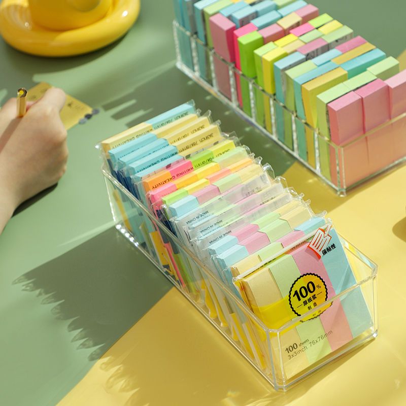 Note Storage Box Acrylic Desktop Sticker Tape Paper Note Holder Convenience Sticker Card Stationery Box ins Transparent