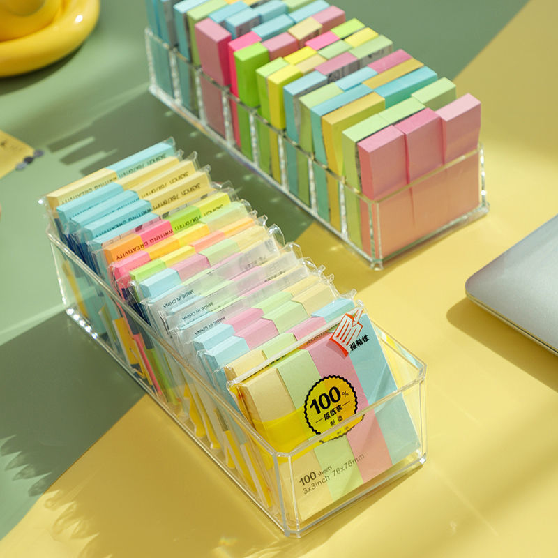 Note Storage Box Acrylic Desktop Sticker Tape Paper Note Holder Convenience Sticker Card Stationery Box ins Transparent