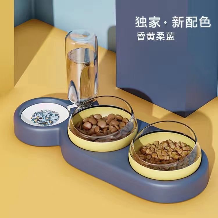 Cat Bowl Double Bowl Dog Bowl Protects Cervical Spine Automatic Drinking Water Basin Anti-Tipping Cat Food Dog Rice Basin Dog Cat Supplies