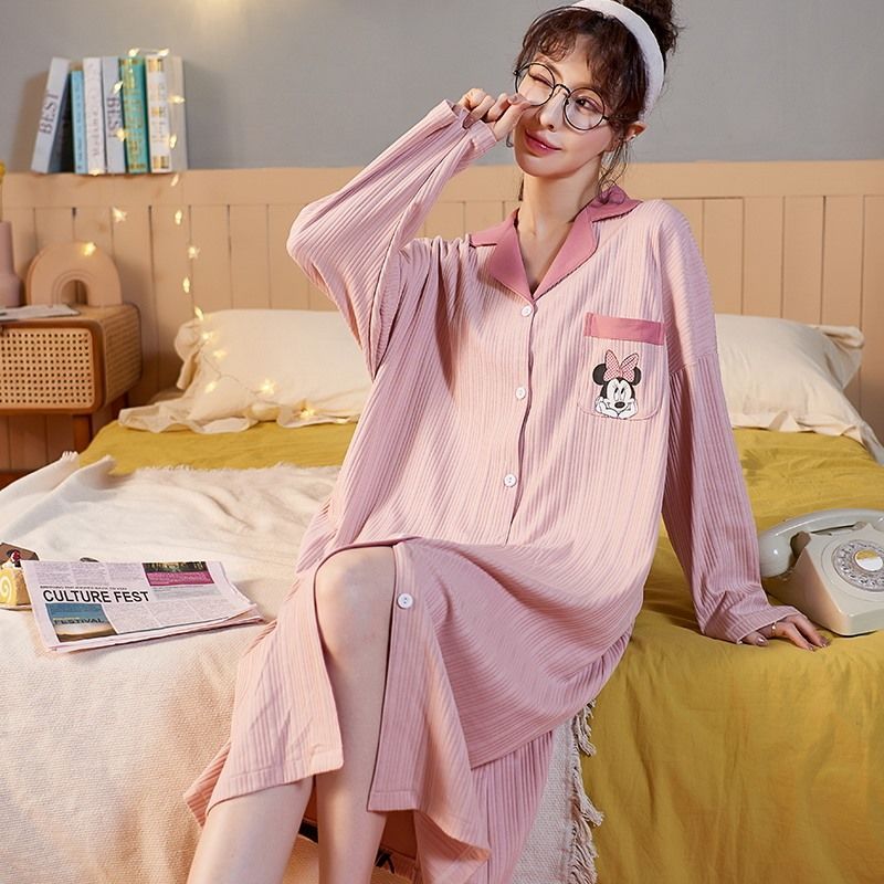 新款棉质睡裙女士春秋冬季大码学生韩版可爱性感睡衣夏外穿家居服
