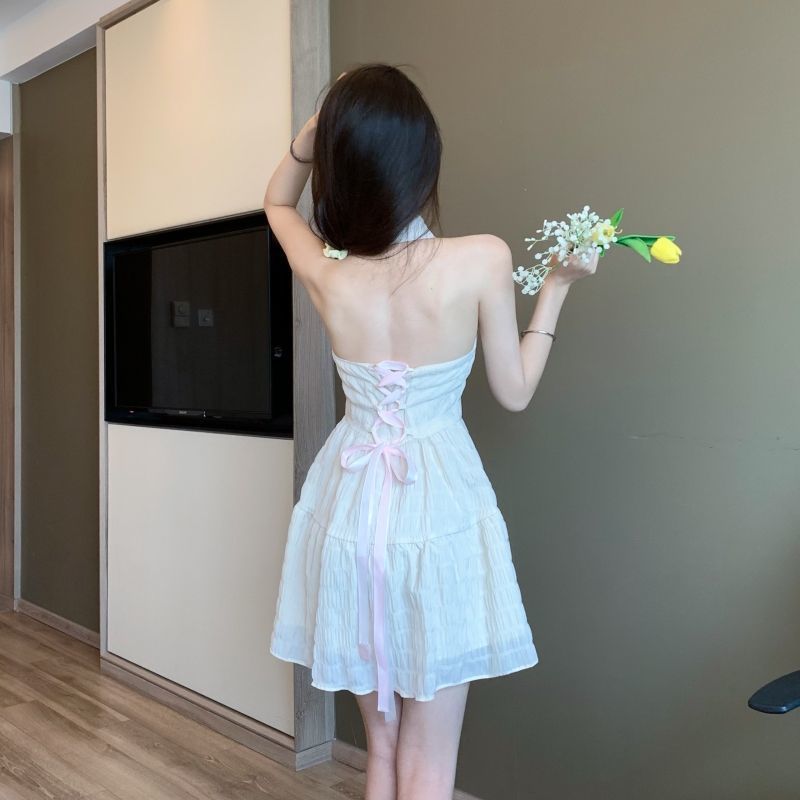 75844-港风法式初恋挂脖连衣裙女夏季2021新款网纱露背甜美收腰辣妹裙子-详情图