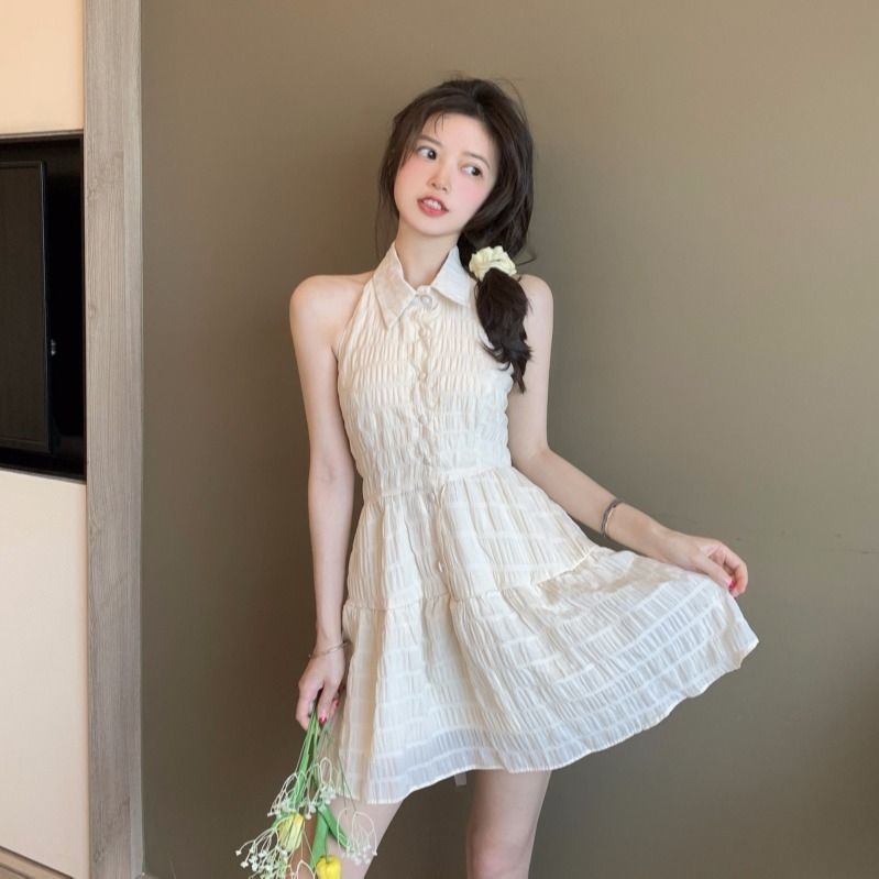 75844-港风法式初恋挂脖连衣裙女夏季2021新款网纱露背甜美收腰辣妹裙子-详情图