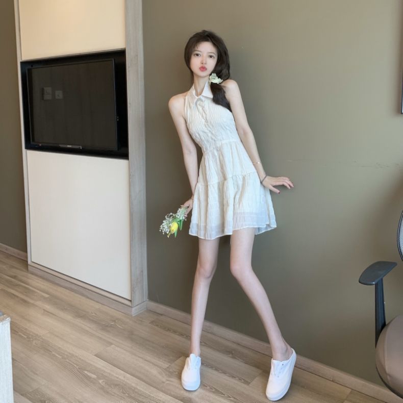 75844-港风法式初恋挂脖连衣裙女夏季2021新款网纱露背甜美收腰辣妹裙子-详情图