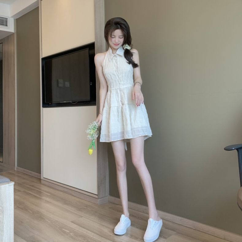 75844-港风法式初恋挂脖连衣裙女夏季2021新款网纱露背甜美收腰辣妹裙子-详情图