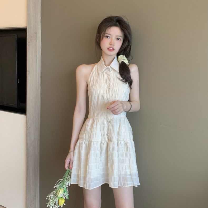 75844-港风法式初恋挂脖连衣裙女夏季2021新款网纱露背甜美收腰辣妹裙子-详情图