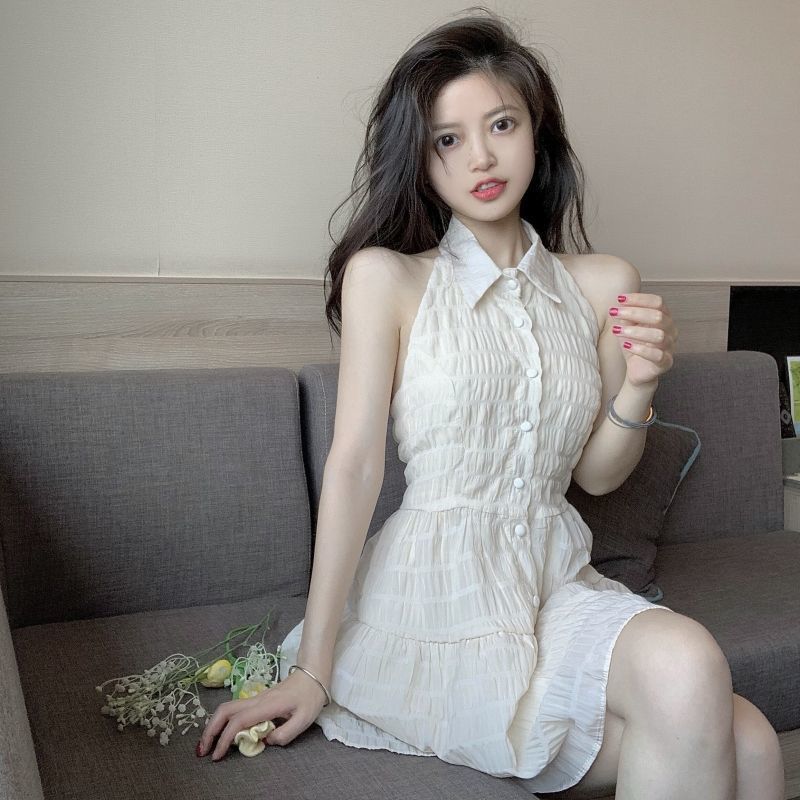 75844-港风法式初恋挂脖连衣裙女夏季2021新款网纱露背甜美收腰辣妹裙子-详情图
