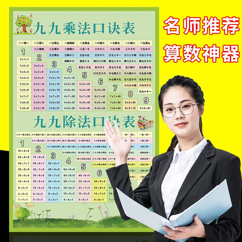 九九乘法口决表墙贴天天练小学单位换算二年级99乘除法口决挂图 虎窝拼