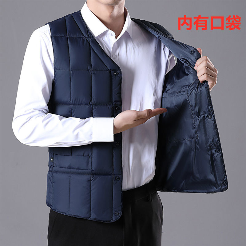 Men's down vest thickened autumn and winter middle-aged and elderly down vest vest shoulder warm liner dad wear large size vest