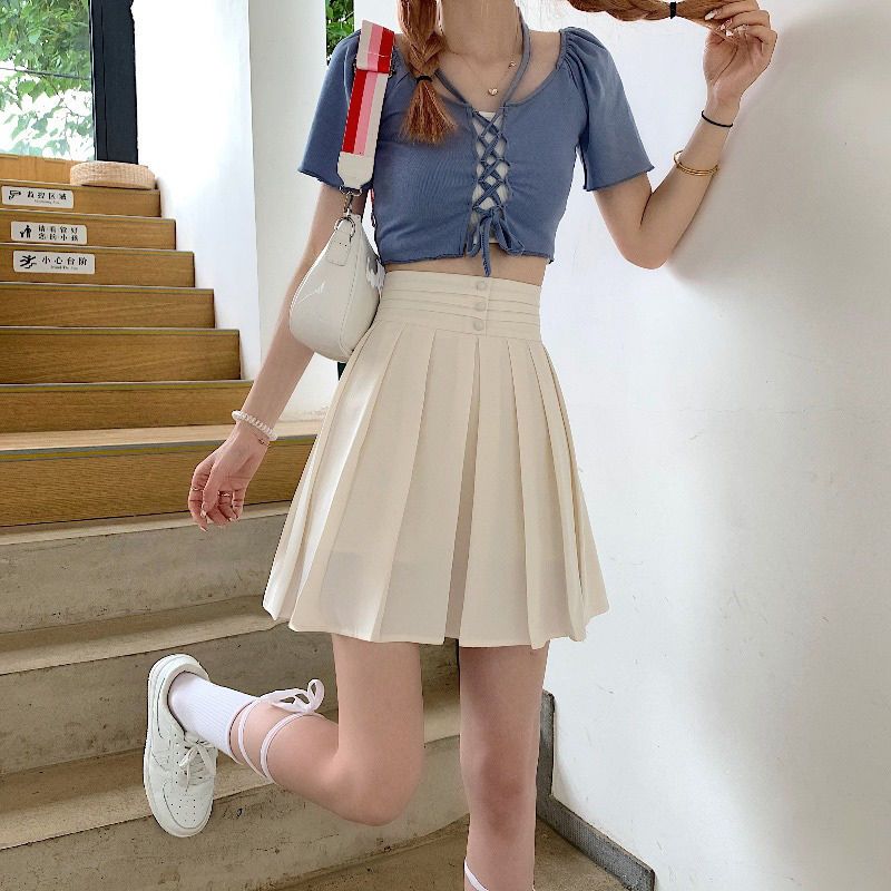 Design sense high waist pleated skirt 2022 autumn new Korean version bag hip a-line skirt versatile niche short skirt
