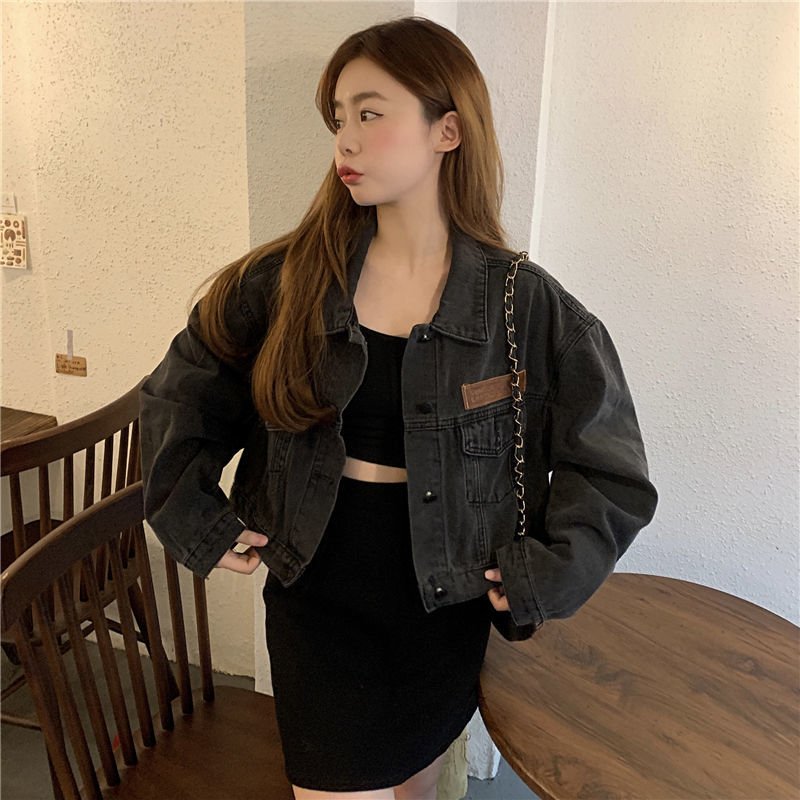 Design sense retro denim jacket women's autumn and winter new large size loose and thin Korean version short style outerwear long-sleeved top