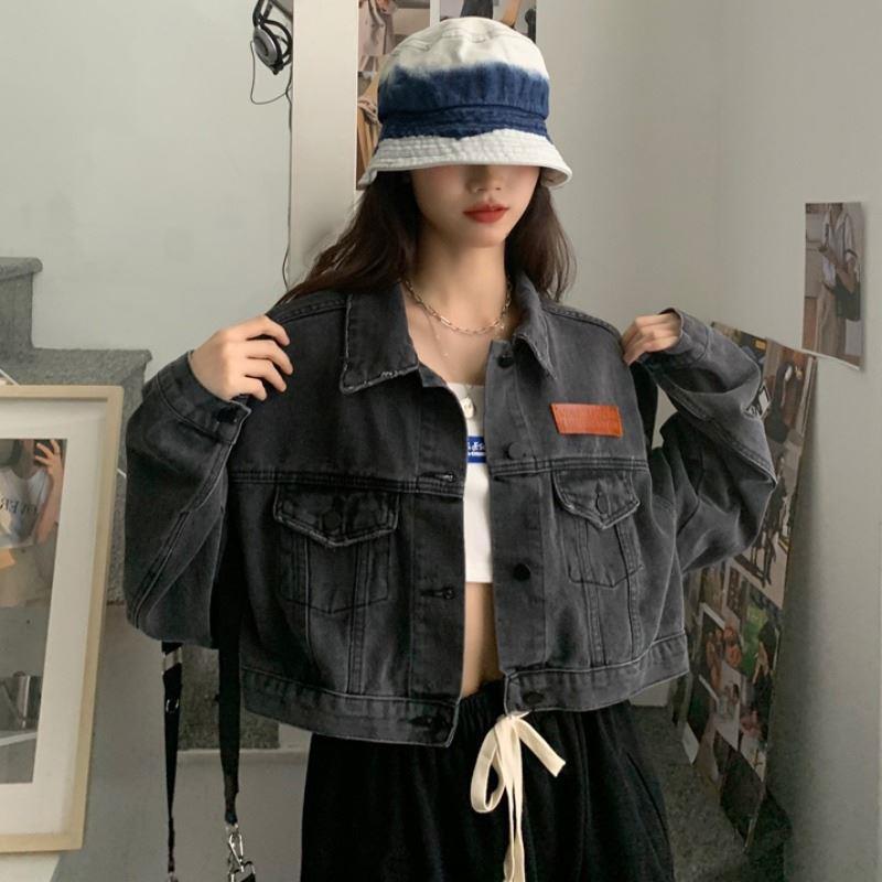 Design sense retro denim jacket women's spring and autumn large size high-quality Korean version loose long-sleeved short top jacket