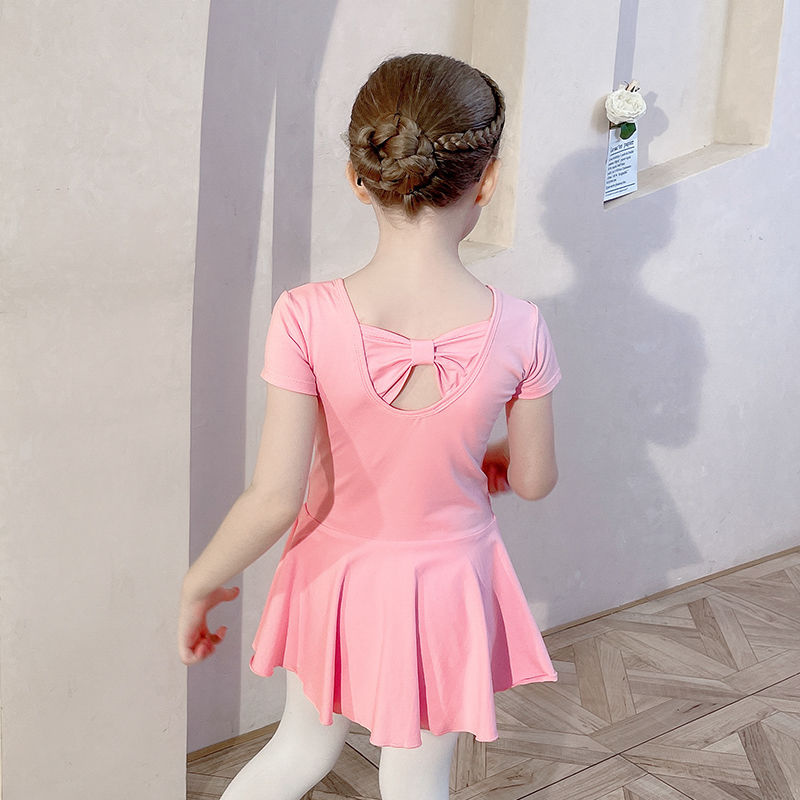 加絨加厚兒童舞蹈服夏季短袖粉色純棉女童練功服中國舞練舞衣女孩