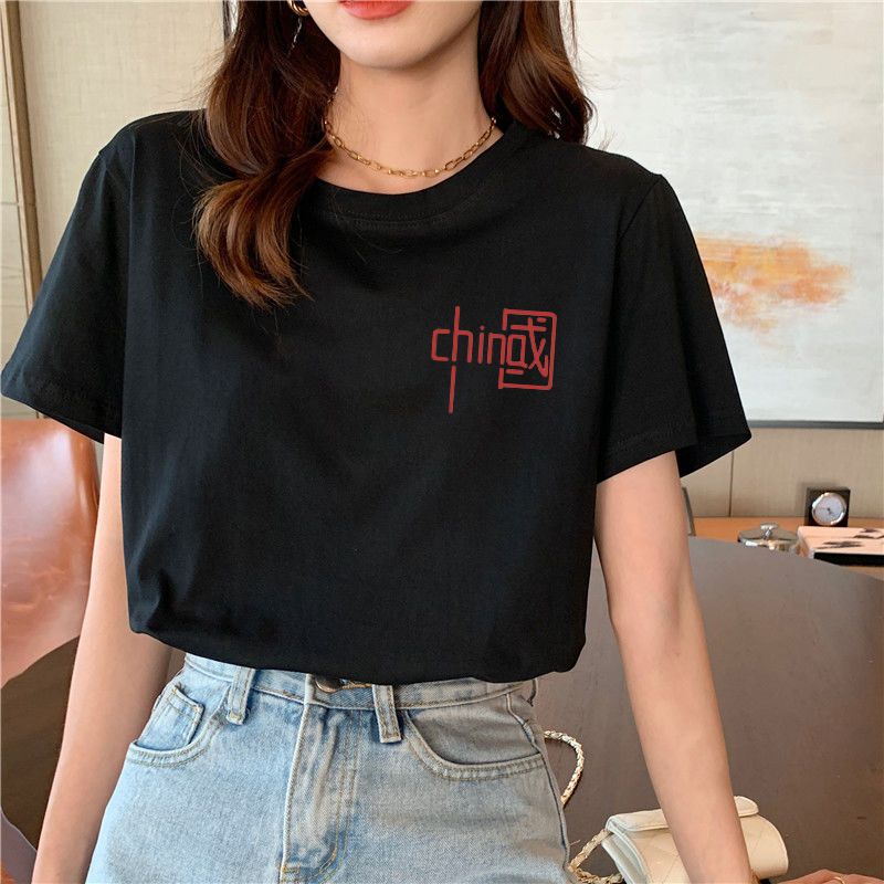 Large size short-sleeved t-shirt women's  new summer Korean version design sense national trendy body half-sleeved white top ins