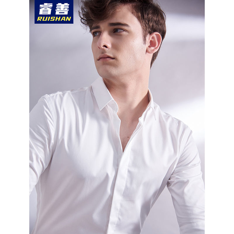 Mid-sleeved shirt men's short-sleeved business non-ironing self-cultivation professional wear trend Korean white shirt five-quarter sleeves dark placket