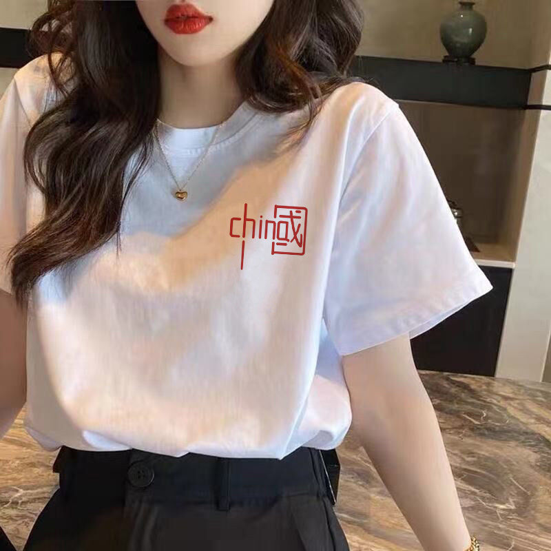 Large size short-sleeved t-shirt women's  new summer Korean version design sense national trendy body half-sleeved white top ins