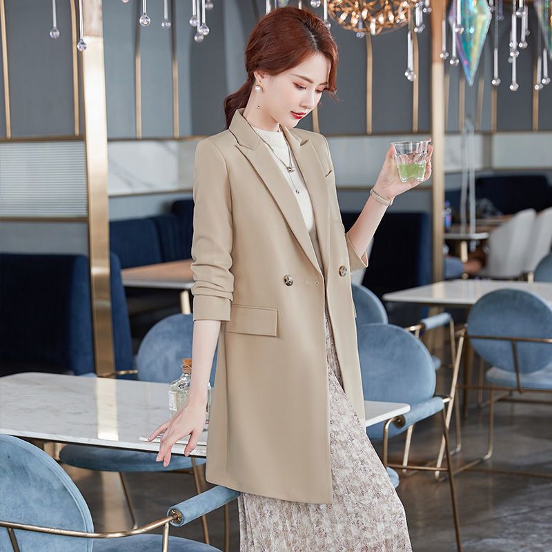 High-end business wear small suit jacket women's spring and autumn thin section 2021 new fashion foreign style mid-length suit outerwear